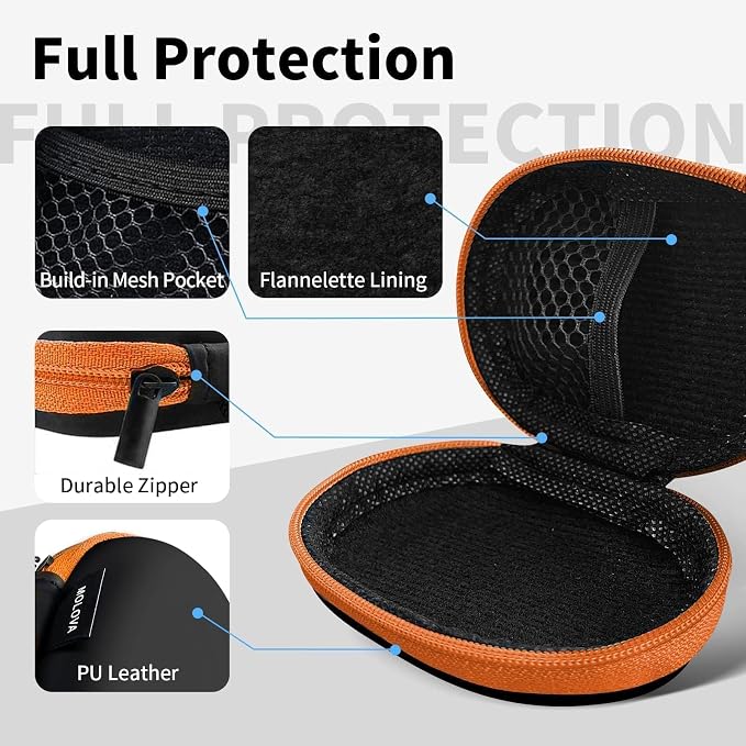 1 Pack Oval Earbud Case Storage Bag with Carabiner, Orange | Portable EVA Carrying Case, For Wired/Wireless Headphones, SD Card Storage, Camera Chip - Image 5