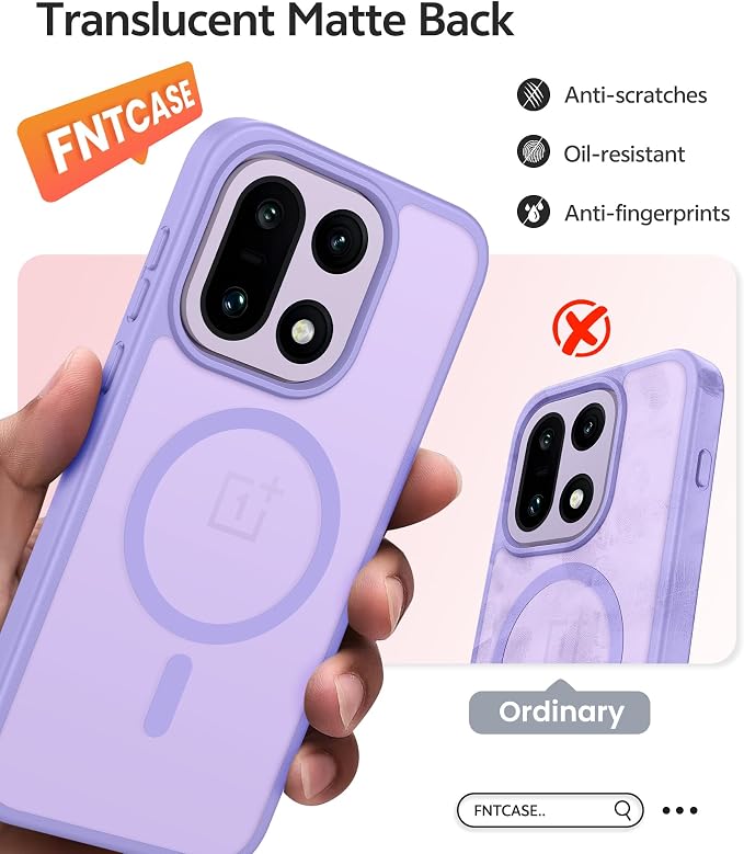 FNTCASE for OnePlus 15 Case, Fit for Magsafe, Screen Protector,Light Purple | Translucent Matte Magnetic Back, 14FT Military Grade Drop Protection, Shockproof Protective Phone Cover - Image 6