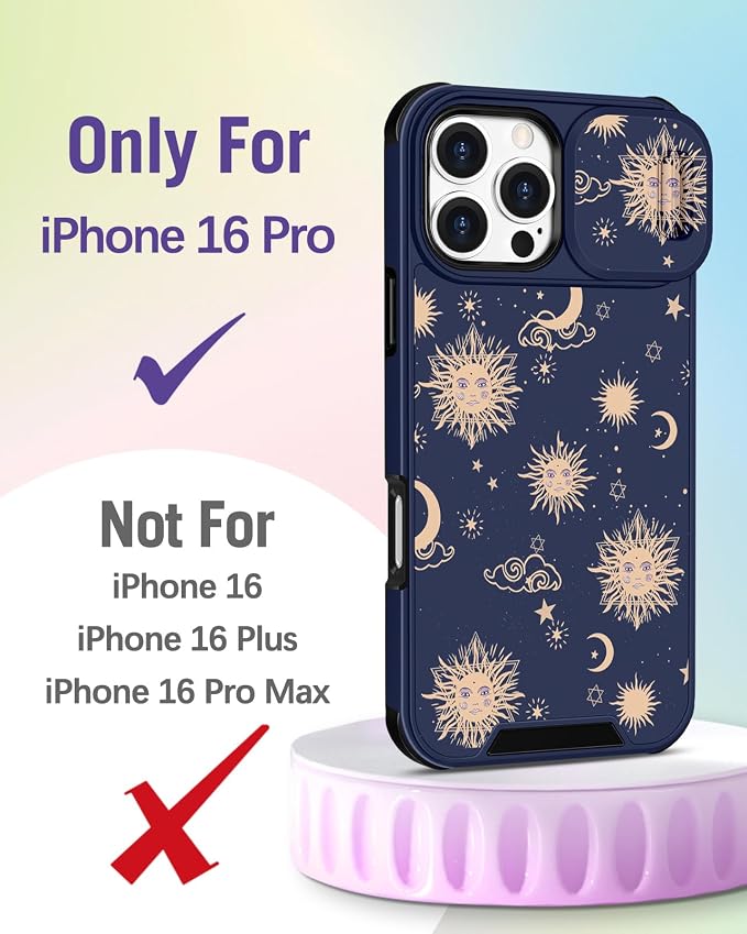 Buleens for iPhone 16 Pro Case 6.3 Inch - with Ring Stand & Camera Cover Aesthetic Cute Designed for Women Girls Girly Kawaii Sun Moon Stars Unique Phone Case for iPhone 16 Pro Compatible with Magsafe - Image 2