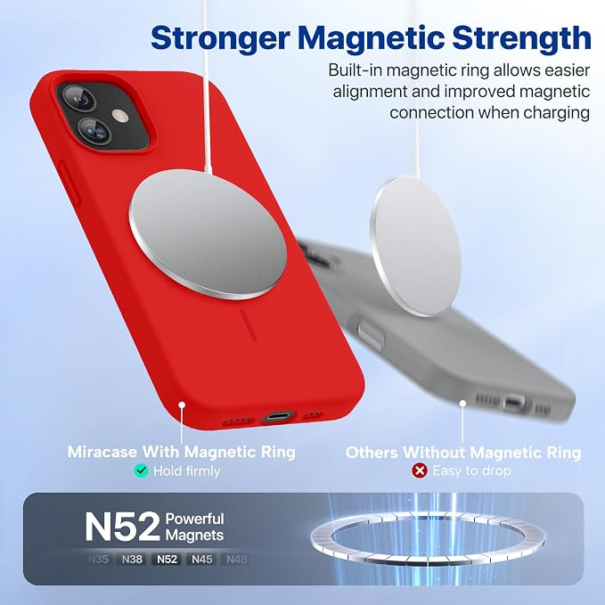 Miracase Magnetic for iPhone 12 Case/iPhone 12 Pro Case, Red | Compatible with MagSafe, Anti-Scratch Microfiber Lining, Premium Silicone Shockproof Drop Protection Phone Case for 12/12 Pro - Image 7