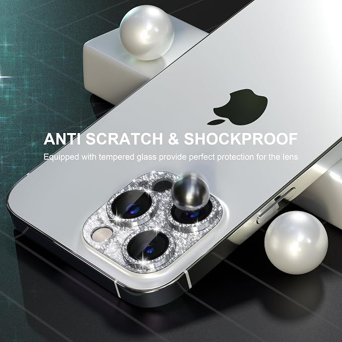 Choiche for iPhone 14 Pro/iPhone 14 Pro Max Camera Lens Protector | Bling Camera Cover with 9H Tempered Glass Lens Screen Protector Metal Ring Decoration Accessories (Glitter-Silver) - Image 4