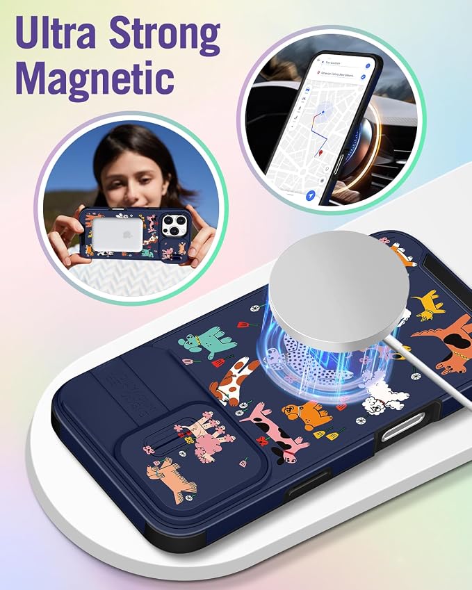 Buleens for iPhone 16 Pro Max Case 6.9 Inch - with Ring Stand & Camera Cover Aesthetic Cute Designed for Women Girls Girly Cartoon Kawaii Dogs Phone Case for iPhone 16 Pro Max Compatible with Magsafe - Image 4