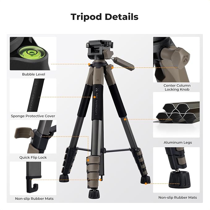 K&F CONCEPT 75" Aluminum Camera Tripod, Lightweight and Compact for Travel | Compatible with Canon Nikon DSLR Camera, Cellphone Clip and Remote Control for Shooting and Video Recording S255A3+BV01 - Image 10