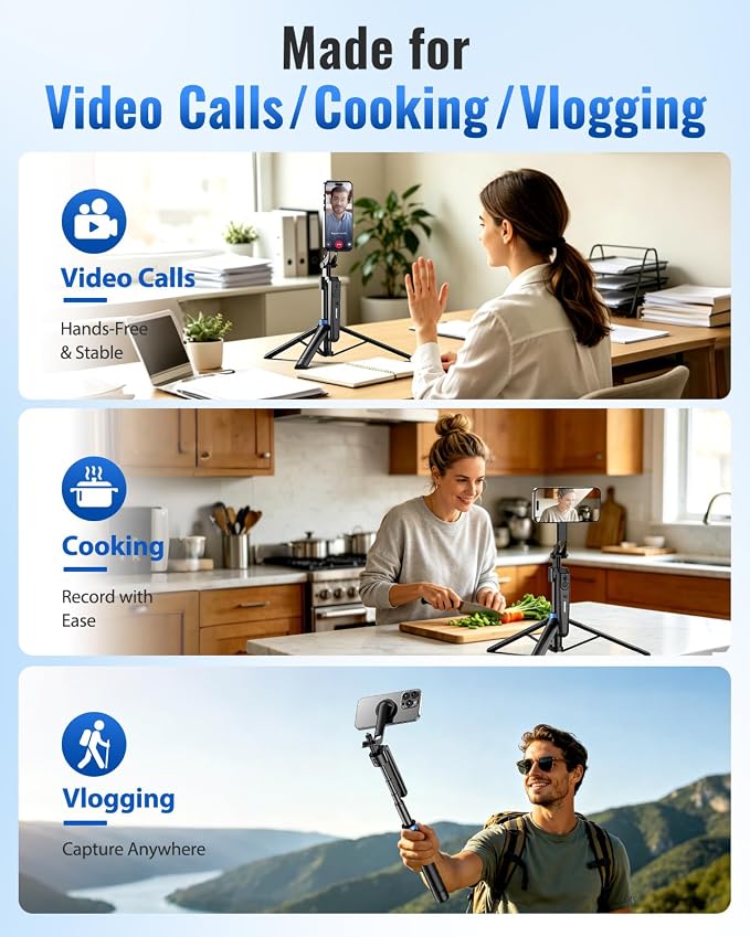 UBeesize 72” Auto Face Tracking Tripod for iPhone, MagSafe Selfie Stick with Remote, 360° Magnetic Phone Stand with Gesture Control for TikTok, Live Stream & Vlogging - Image 5