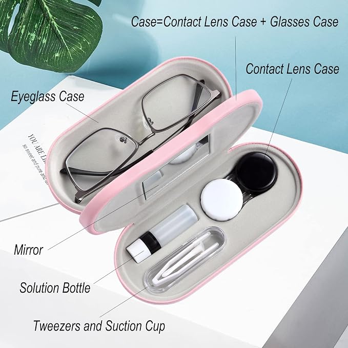AITIME 2 in 1 Contact Lens and Glasses Case Combo,Contact Travel Case Kit | Double Sided Eye Contact Case with Remover Tool,Storage Organizer Accessories,Cute Eyeglasses Case with Contact Holder - Image 5