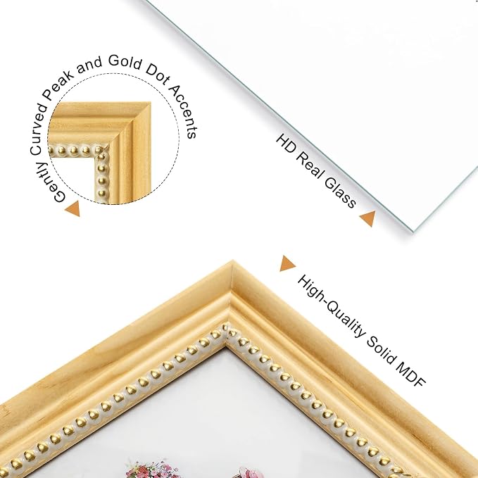 4x6 Picture Frame in Nature with Gold Beaded Border, Pine Wood with Real Glass, Vertical and Horizontal Desk Tabletop or Wall Hanging - Image 4