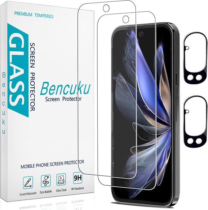 2+2 Pack Screen Protector for Google Pixel 10 Pro XL Tempered Glass | with Camera Lens Protector, Fingerprint ID Compatible, Anti Scratch, Bubble Free by Bencuku