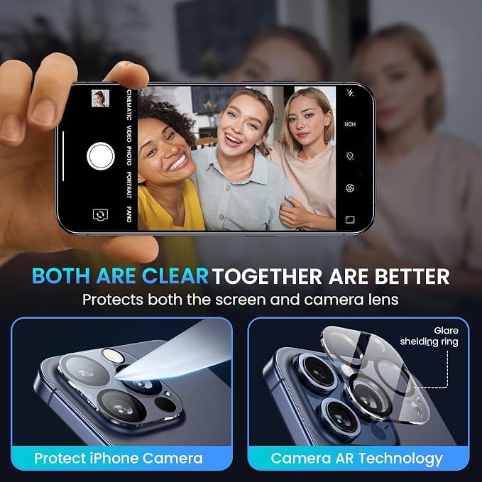 Fotbor [3+3 Pack for iPhone 15 Pro Screen Protector with Camera Lens Protector, Tempered Glass Shatterproof Easy Installation Frame, HD Clear Full Coverage iPhone 15 Pro Accessories 6.1 Inch - Image 3