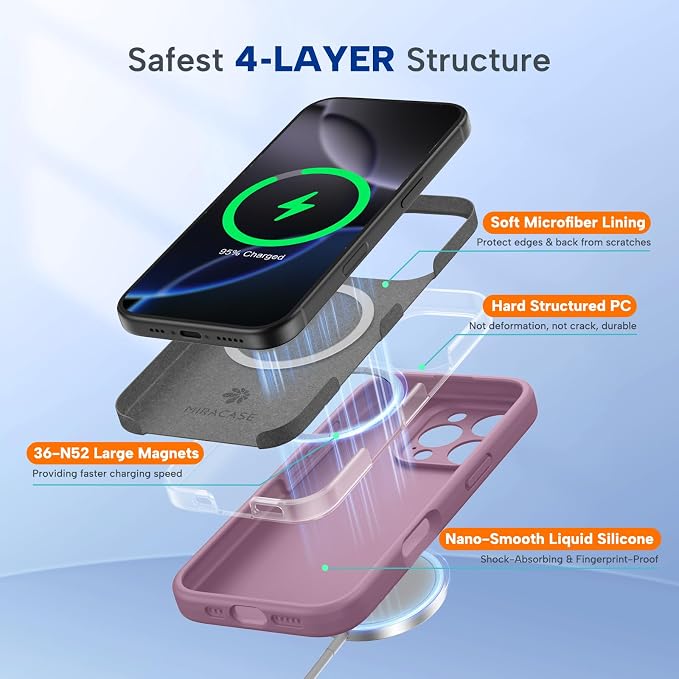 miracase Magnetic for iPhone 16 Pro Max Case, [Soft Anti-Scratch Microfiber Lining], Compatible with MagSafe, Liquid Silicone Case Shockproof Drop Protection Phone Case for 16 ProMax,Blackcurrant | Compatible with MagSafe, Soft Microfiber Lining, Premi... - Image 3