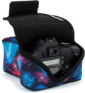 USA Gear Camera Sleeve (Medium) for Compact SLRs Compatible with Canon EOS R100 Nikon Z30 Sony ZV-E10, and more - Padded Neoprene DSLR Case with Zipper Accessory Pocket & Belt Loop (Galaxy) by USAGEAR