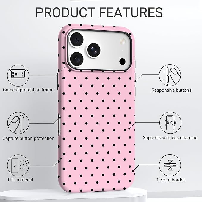 TPU Phone Case for iPhone 17 Pro Max, MagSafe Wireless Charging Compatible, Shockproof Slim Fit Protective Cover with Anti-Yellowing & Raised Camera Protection (Polka dot 4, iPhone 17 Pro Max(6.9")) - Image 4