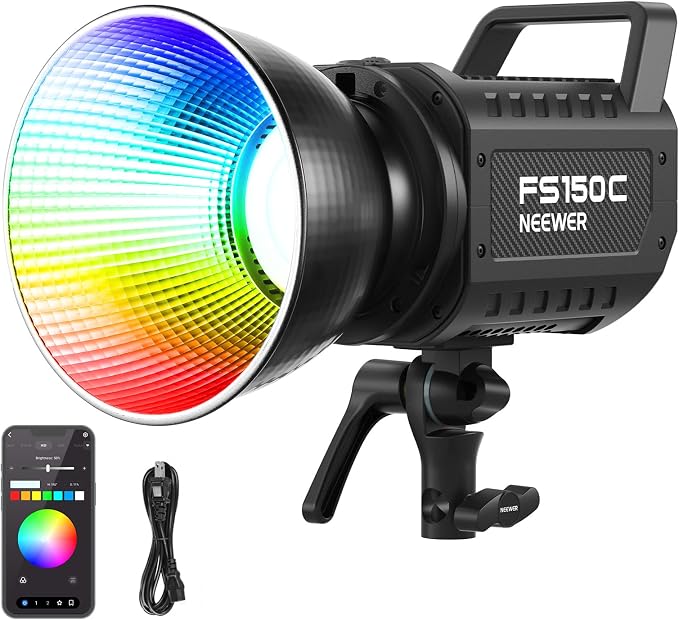 NEEWER FS150C 130W RGB LED Video Light with App/2.4G Control 17 Effects | 2500-7500K, 19800lux/1m, COB Continuous Lighting Output, CRI97/TLCI98, 4 Dimming Curves, Bowens Mount Spotlight Studio Shoots by Neewer