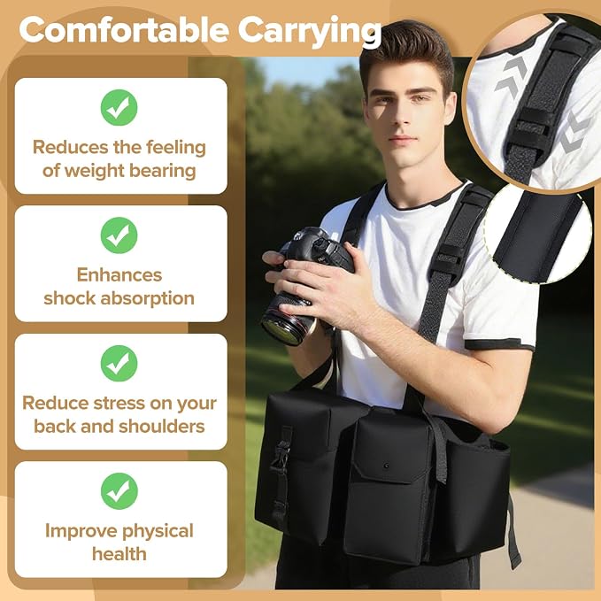 Camera Belt Camera Vest for Photographers,Vest Waist Pack for Lens | Multifunctional Camera Bag Adjustable Strap Suitable for Storing DSLR Camera Body Lens Smartphone Water Bottle(Black) - Image 3