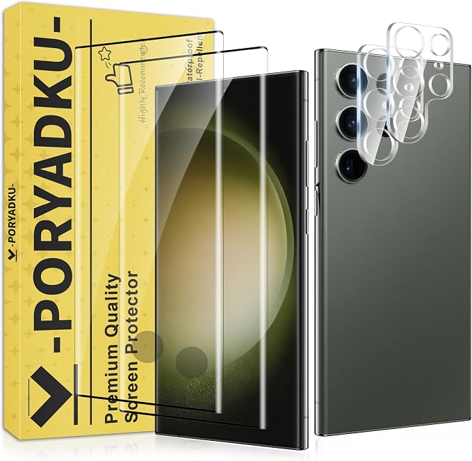 WILLONE 2+2 Pack for Galaxy S23 Ultra Screen Protector | Camera Lens Protector, 9H Tempered Glass, Fingerprint Unlock, HD Clear, Phone Case Fit by TechArmor