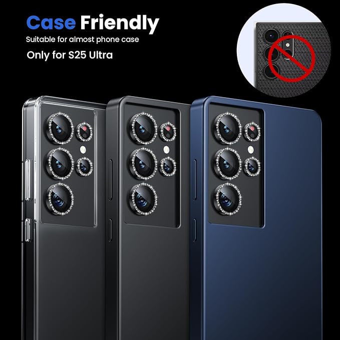 WSKEN for Samsung Galaxy S25 Ultra Camera Lens Protector - Ultra Thin | Case Friendly, 9H Shatterproof Tempered Glass, Anti Scratch Metal Circle, Camera Screen Protector Cover Accessories, Glitter - Image 5