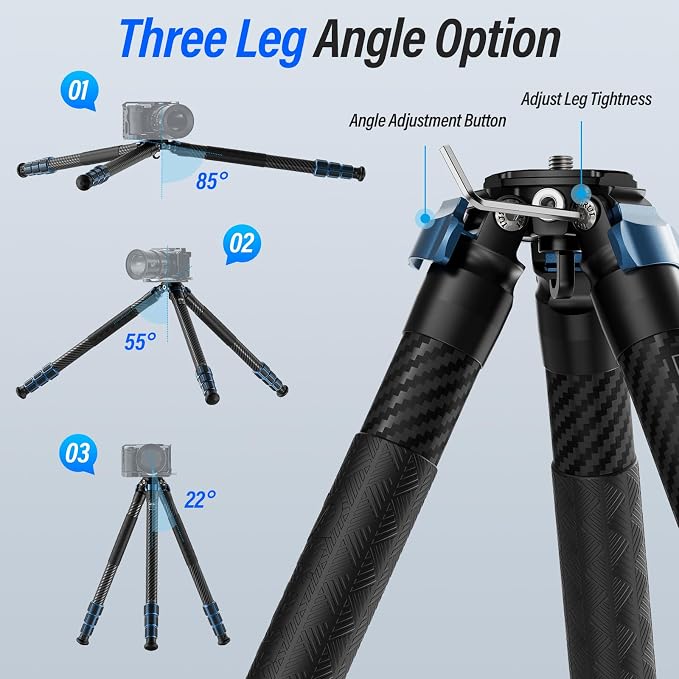 SIRUI AM-324 Carbon Fiber Camera Tripod 57", 32mm Tube, Max 20KG | 4-Section Legs, DSLR, Mirrorless Camera, Compact Design, Lightweight, Stable Support, Travel, Outdoor Photography - Image 7