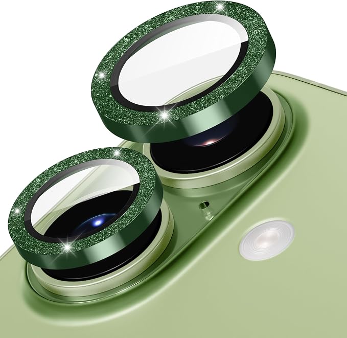 Suoman for iPhone 17 Camera Lens Protector, Bling Glitter Independent Metal Crystal Tempered Glass Camera Lens Cover [Strong-Adhesion][Does not Affect Night Shots] -Green by Suoman