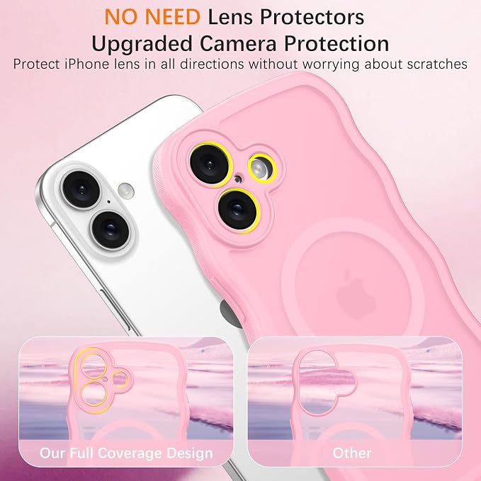 BENTOBEN Magnetic for iPhone 17 Case, Cute Wavy Full Camera Protection [Compatible with MagSafe] Translucent Matte Anti-Slip Bumper Women Girls Boys Protective Cover for 17 6.3", Light Pink - Image 5