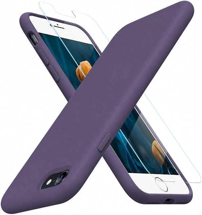 miracase Ultra Slim Designed for iPhone SE Case 2022(3rd Gen)/iPhone SE 2020 Case(2nd Gen)/iPhone 7 Case/iPhone 8 Case with Screen Protector, Multi-Color Silicone Shockproof Phone Case Dark Purple by Miracase