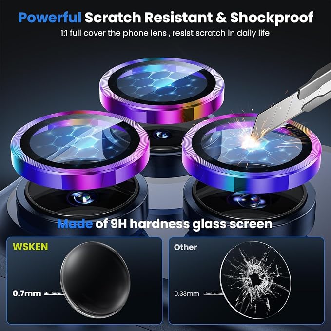WSKEN for iPhone 17 Pro/iPhone 17 Pro Max Camera Lens Protector | Original Shooting Mode, Individual Metal Cover Film, Shatterproof HD Tempered Glass Camera Screen Protector, Colorful - Image 3