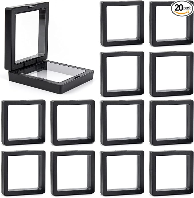 Framendino, 20 Pack Black 3D Floating Frame Display Case Challenge Coin 2.8x2.8x0.8 Holder Stands Jewelry Storage Box for AA Medallion Shells Gems by Framendino