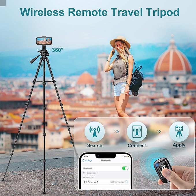 JOILCAN Phone Tripod, 68" Tripod for Phone Stand Video Recording Photos | Travel Floor Tripod Compatible with iPhone Canon Nikon DSLR, Cell Phone Tripods with Remote / Travel Bag - Image 3