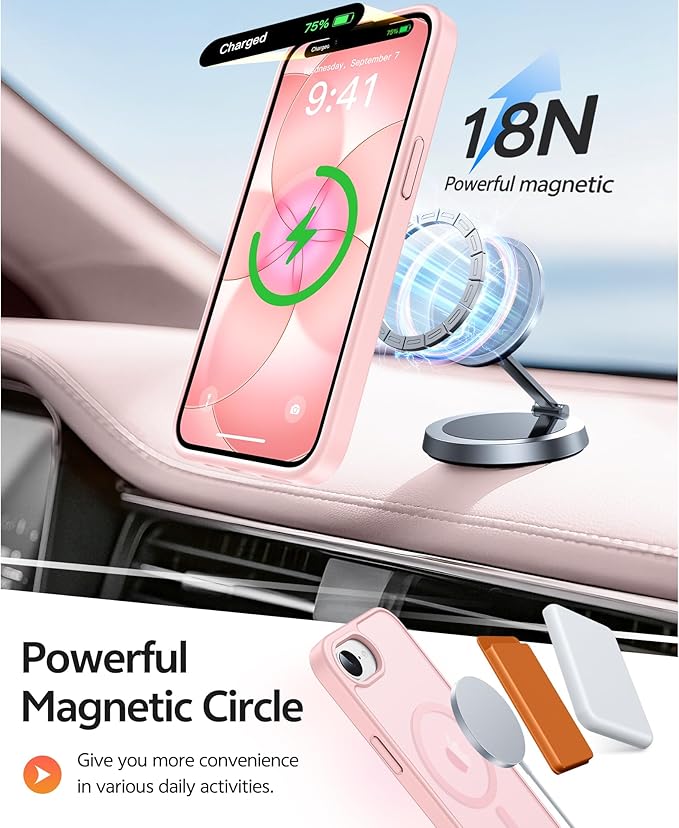 FNTCASE for iPhone 17e/ iPhone 16e Case, Fit for Magsafe, Screen Protector | Translucent Matte Magnetic Back, 14FT Military Grade Drop Protection, Shockproof Protective Phone Cover, Light Pink - Image 3