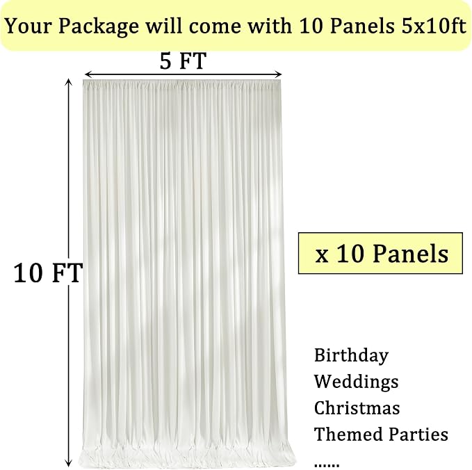 50ft x 10ft Wrinkle Free Ivory Backdrop Curtains for Parties, 10 Panels 5x10ft Polyester Ivory Photo Backdrop Drapes for Wedding Birthday Party Photography Background - Image 4