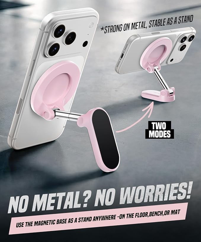 All Metal Dual Magnetic Gym Phone Holder for MagSafe, Pink | 360°Adjustable, Fit for iPhone/Android, Tri-Axis Phone Mount,Gym Accessories for Bodybuilder Men Women Workout Recording - Image 5