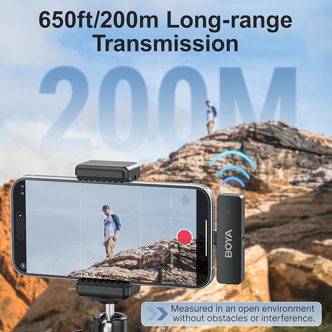 BOYA BY-V4D Wireless Lavalier Microphone for iPhone iPad with Charging case, 18H Battery Life, 650ft Range, 4-Channel Omnidirectional Noise Canceling Lapel Mics for Video Recording Interview Vlog - Image 4