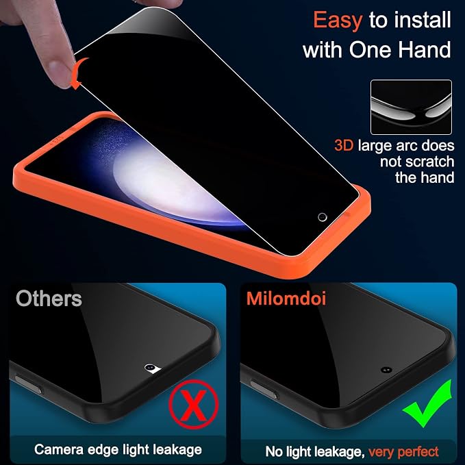 Milomdoi Privacy Screen Protector for Samsung Galaxy S23 Plus | 3+3 Pack, 9H Tempered Glass, Camera Lens Protector, Military Grade Shatterproof, Easy Installation, No Bubbles - Image 5