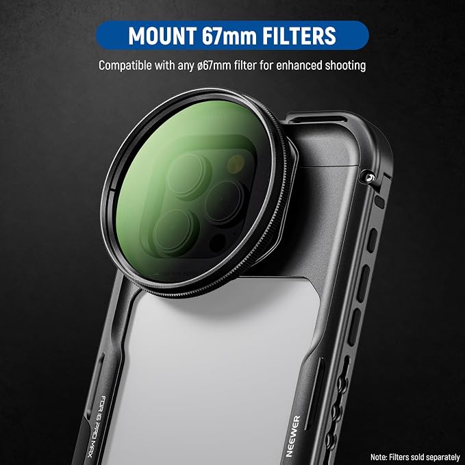 NEEWER 16 Pro Max Cage, Quick Release Video Rig Phone Stabilizer Compatible with iPhone 16 Pro Max with Adapters of 67mm Filter, 17mm Lens & T Mount Lens, Full Camera Control Access, PA074 - Image 5