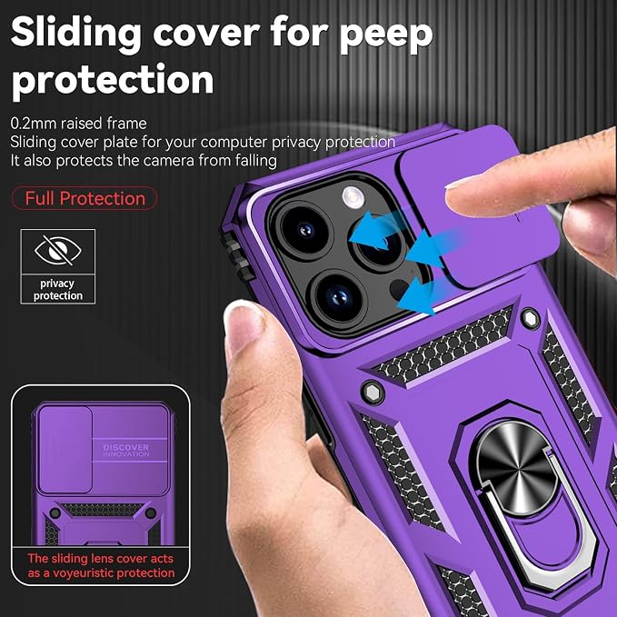 HNHYGETE for iPhone 15 Pro Case with HD Screen Protector: [Military Grade 20ft. Drop Tested] Ring Shockproof Protective Phone Case for - iPhone 15 Pro (Purple) - Image 4