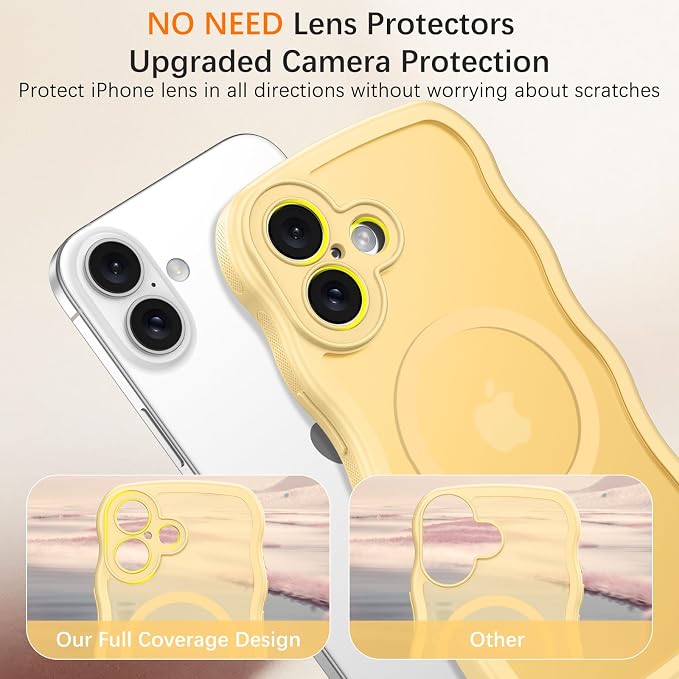 BENTOBEN Magnetic for iPhone 17 Case, Cute Wavy Full Camera Protection [Compatible with MagSafe] Translucent Matte Anti-Slip Bumper Women Girls Boys Protective Cover for 17 6.3", Yellow - Image 3