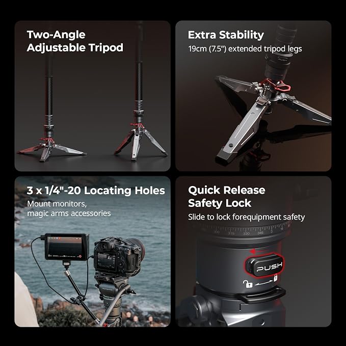 SmallRig 175cm / 68.9" Carbon Fiber Video Monopod for Camera, Compact Camera Monopod with One-Button Lift & Lock, Max. 5kg Playload Fluid Head Fits for DJI RS and for MFT 501L - Image 7