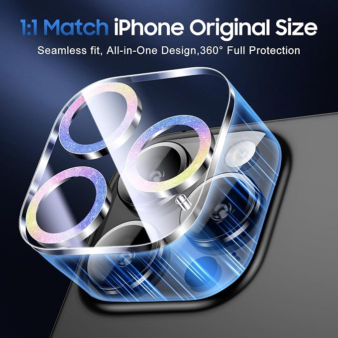 UniqueMe for iPhone 15 Pro/15 Pro Max Camera Lens Protector Bling Colorful | 3 Pack-Drop Protection, Case Friendly, 9H Tempered Glass, Camera Cover Screen, Update New Version - Image 5