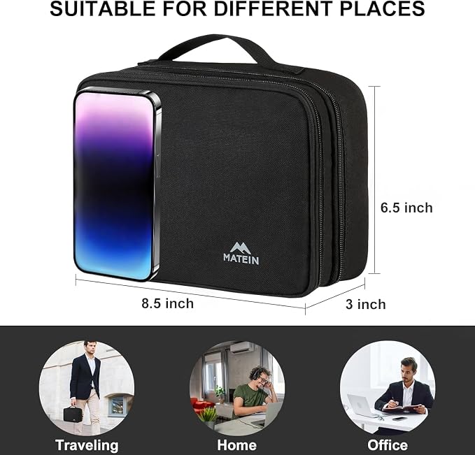 MATEIN Small Electronic Organizer Travel Case, Double Layer Cable Organizer | for Travel Accessories, Water Resistant Portable Tech Case for Phone, Cords, Charger, Earphone, Tech Gifts, Black - Image 5