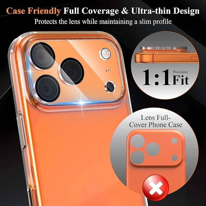4 Pack Camera Lens Screen Protector Compatible with iPhone 17 Pro | 9H Tempered Glass Camera Lens Cover Decoration, Case Friendly, High Definition, Scratch-Resistant, Clear+Black Circle - Image 6