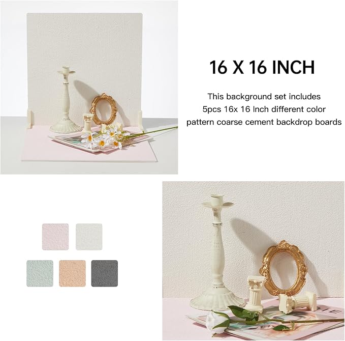 5PCS Photography Backdrop Boards with 4 Brackets, 16x16 Inch Coarse Sand Backdrop Board for Food Jewelry, Cosmetics and Ornaments Shooting - Image 2