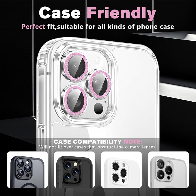 2 Pack for iPhone 16 Pro Max Camera Lens Protector | Bling Tempered Glass 9 Hardness,Anti-Scratch High Definition Camera Screen Protector (Pink) - Image 5
