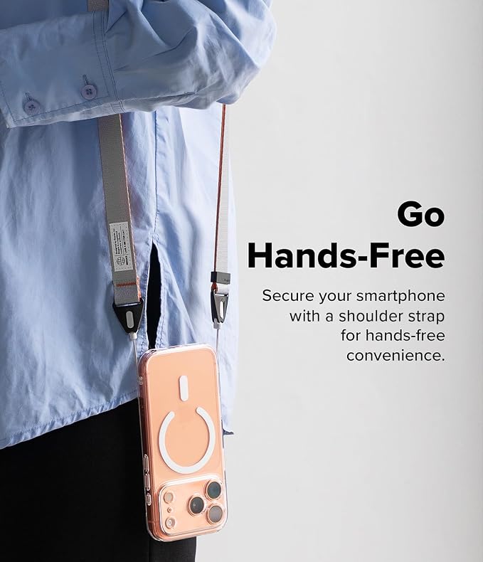 Ringke Phone Lanyard for iPhone 17 Pro Max and Most Smartphones [One-Touch Buckle] Shoulder Strap Adjustable Sturdy Universal Phone Crossbody Neck Lanyard for Travel Essentials - Ash Orange - Image 3