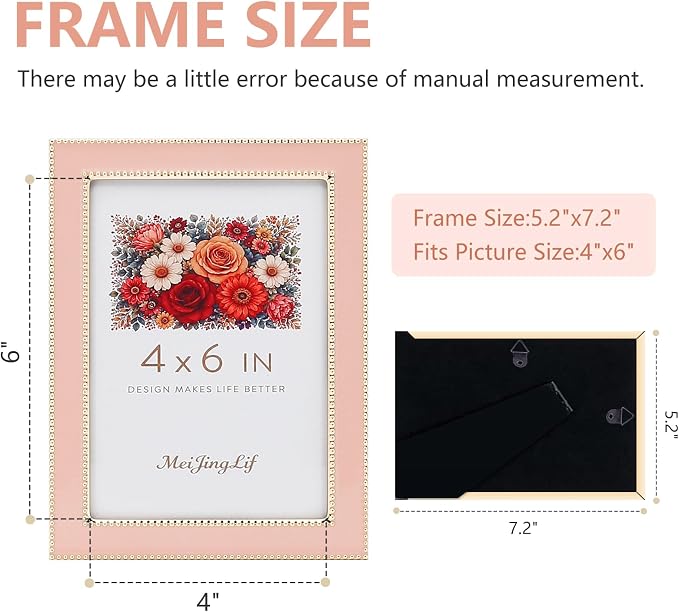 Premium Metal Picture Frame 4x6 Inches with Velvet Back Cover - Elegant and Durable Photo Frame for Displaying Cherished Memories, Perfect as Desk Decor, Home Office Accessory,Pink picture frame - Image 3