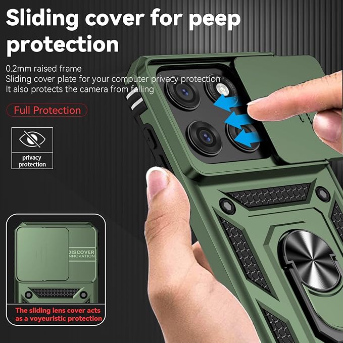 SunStory Compatible with Motorola Moto Edge 2026 Case with HD Screen Protector & Slide Camera Cover & Rotated Ring Kickstand, [Military-Grade] Phone Case for Moto Edge 2026,ArmyGreen - Image 3