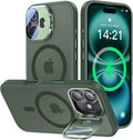 VOFATA [Upgraded] for iPhone 16 Case with Camera Cover Stand [Fit for MagSafe][9H Camera Lens Protector] Mil-Grade Protection Translucent Matte Silicone Magnetic iPhone 16 Phone Case, Green by VOFATA