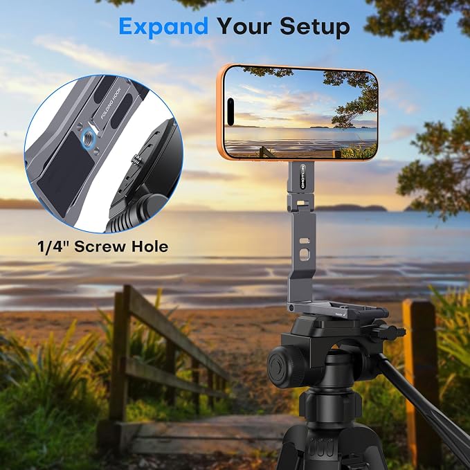 OMOTON TP03 [Ultra-Slim] 360° Rotating for MagSafe Tripod with Hook, Gray | Magnetic Phone Tripod for iPhone 17/16 Pro Max Air, Fold Cell Phone Stand with 1/4" Screw, Fits Vlog, Travel, Gym, Women Men - Image 4