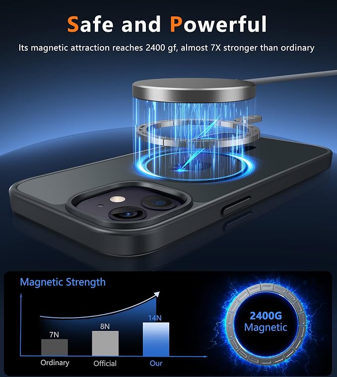 FNTCASE for iPhone 12/iPhone 12 Pro Case Black: Translucent Fit for MagSafe | Magnetic Camera Protection Slim Cases, 14FT Military Grade Drop Tested, Matte Shockproof Cover - Image 3