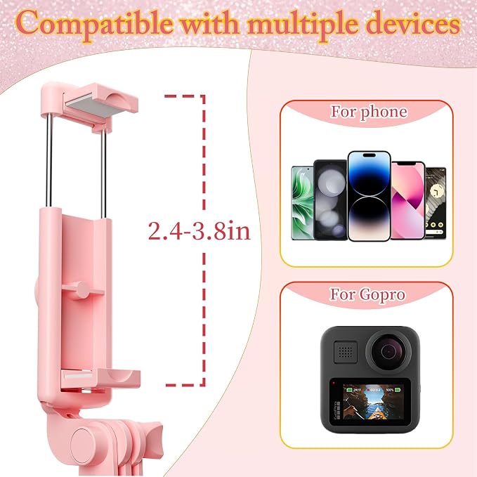 Pink Selfie Stick Tripod, with Wireless Remote Control, Live Streaming and Video Recording, Compatible with Android, iPhone and More - Image 4