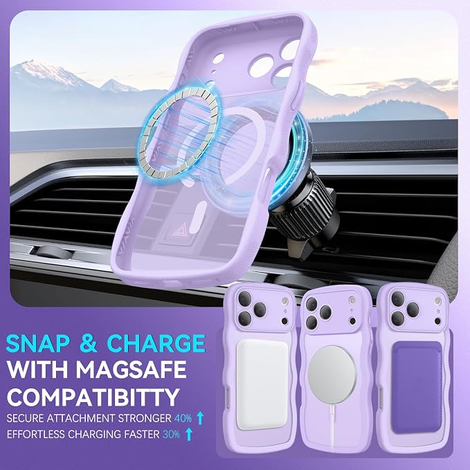 BENTOBEN Magnetic for iPhone 17 Pro Case, Cute Wavy [Full Camera Protection][Compatible with MagSafe] Matte Anti-Slip Bumper Women Girls Boys Protective Cover for 17 Pro 6.3", Lavender Purple - Image 6