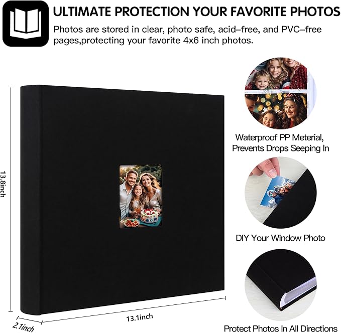 600 Pocket 4x6 Photo Album with Writing Space, Linen Cover, Black | Large Capacity, 4x6 Album Book, with Memo for Family, Wedding Baby, Travel Memories Graduation Pictures - Image 6