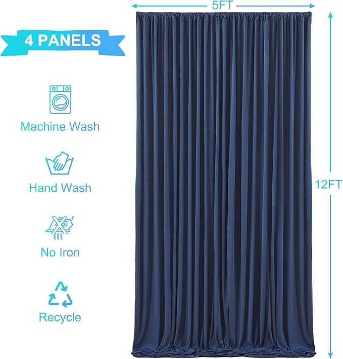4 Panels Navy Blue Backdrop Curtains for Wedding Party Wrinkle Free Backdrops Curtain Drapes Fabric Decorations Photo Back Drop Cloth for Baby Shower Photography Stage Reception 20ft(W) x 12ft(H) - Image 7